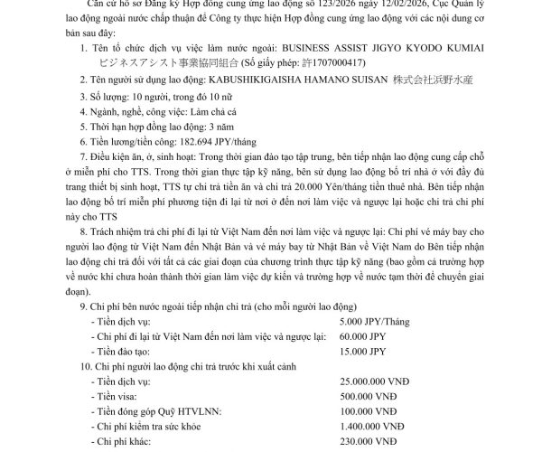 Hợp đồng cung ứng lao động Business Assist Jigyo Kyodo Kumiai – BV2106