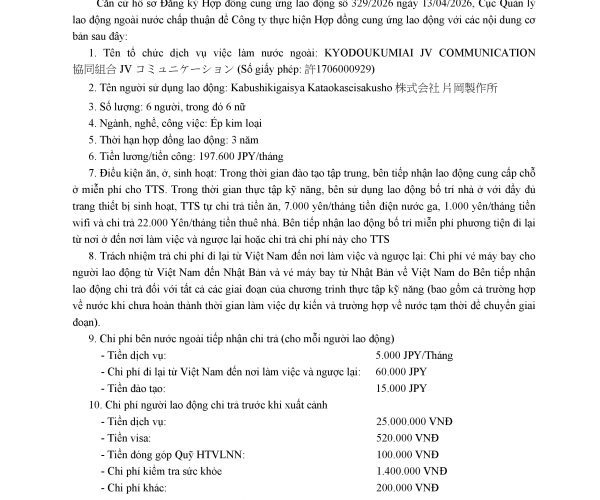 Hợp đồng cung ứng lao động Kyodoukumiai Jv Communication  – BV2261
